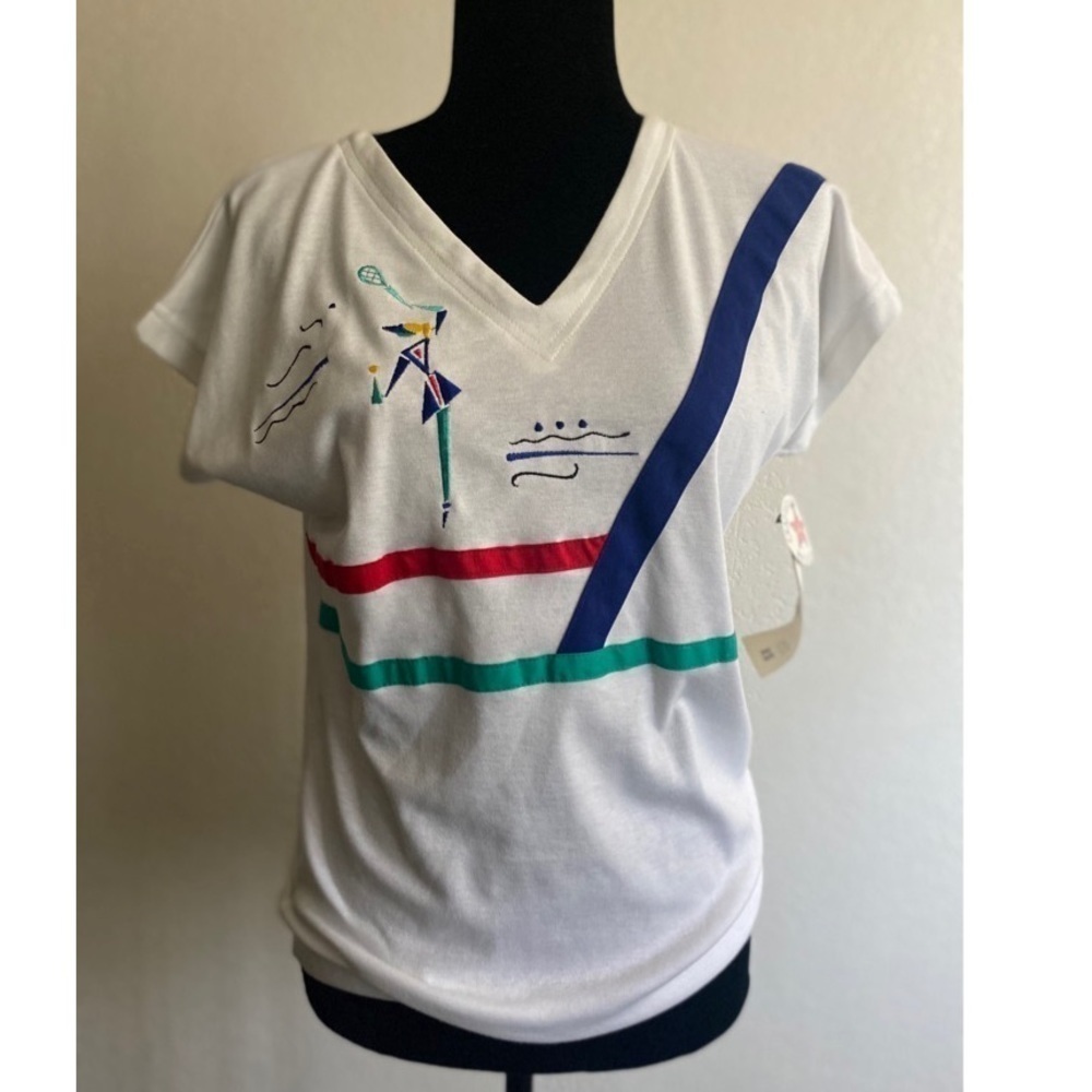 Vintage Marcia short sleeve v neck top white XS - Picture 4 of 8